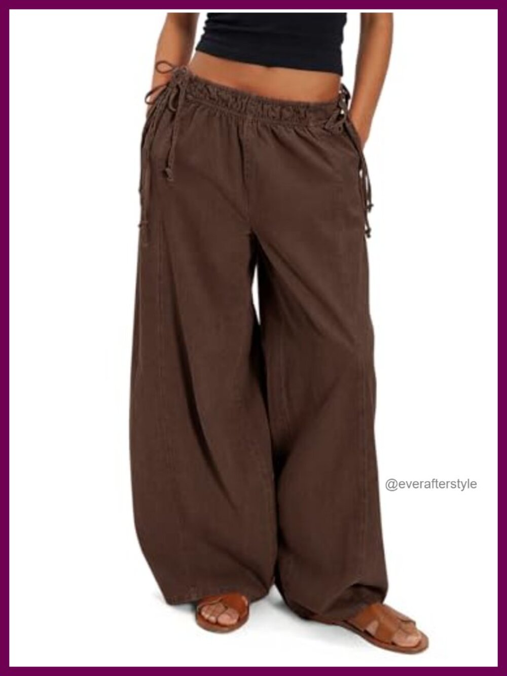 Wide Leg Casual Pants Low Rise Baggy Drawstring Cotton Palazzo